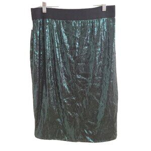 Thalia Soda Green Sequins Elastic Waist Pull On Skirt sz L New